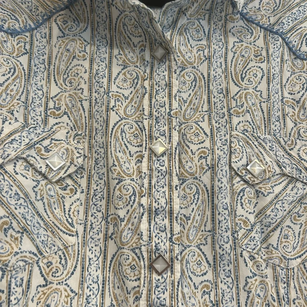 Panhandle Rough Stock Women’s Blue Collared Paisley Pearl Snap Sz Xl - Picture 3 of 10